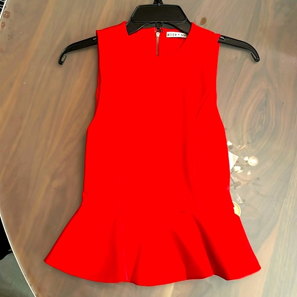 Alice + Oliva Poppy Red Crew Neck Peplum Top Size XS NWT - Picture 2 of 6